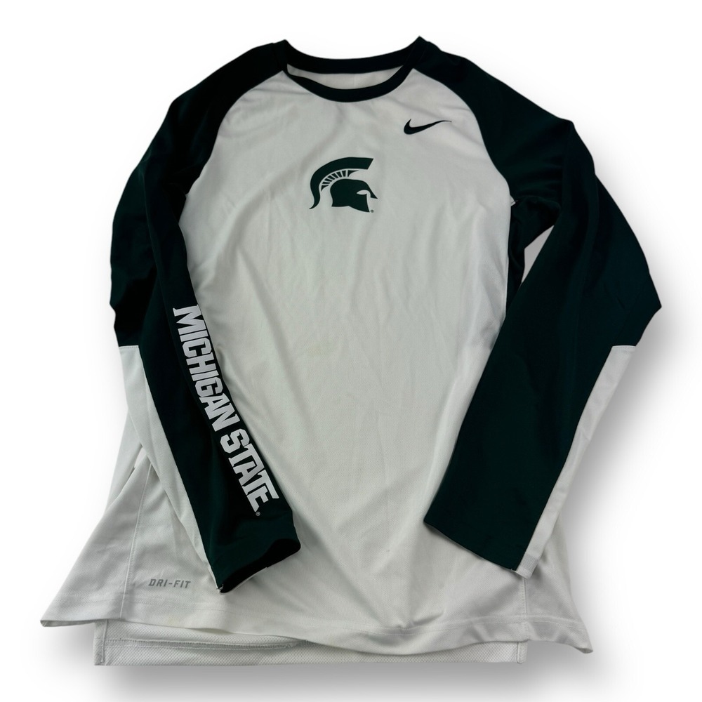 Nike Medium Michigan State Spartans Elite Green & White Long Sleeve DriFit Shirt - Picture 2 of 7